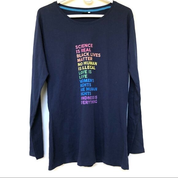 OEKO-Tex Science is real - Kindness - Equity long sleeve Navy Tee XXL - Picture 2 of 5